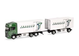 Camion SCANIA CR 20 HD 6x2 HERPA 1/87 Avec Remorque 1+1 Essieu TRAVECO – Vert