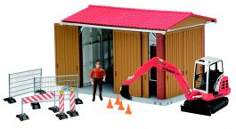 Minipelle SCHAEFF HR16 et personnage avec hangar et accessoires jouet