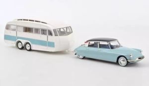 NOREV181760 - Voiture de 1959 et sa caravane Hénon couleur bleu - CITROEN DS 19