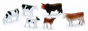 NEW05593E - Set de 3 vaches debout 2 veaux et 1 taureau