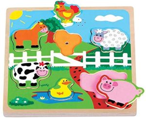 NCT20019 - Puzzle sonore en bois Les animaux de la ferme - 7 pièces
