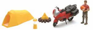 NEW37155B - Ensemble aventure avec accessoires de camping personnage et moto