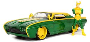 JAD33357 - Voiture des MARVEL avec figurine LOKI couleur verte et jaune - FORD Thunderbird de 1963