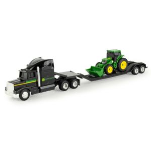 ERT37382NOIR - Tracteur JOHN DEERE avec camion de couleur noir porte engins