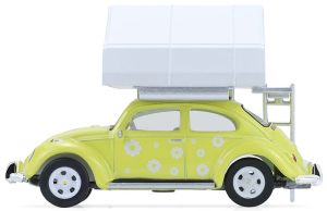 GREEN38080-A - Voiture sous blister de la série THE GREAT OUTDOORS - VW Beetle Classic jaune avec tente de toit