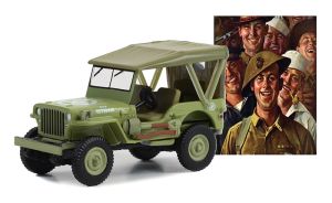 GREEN54080-B - Voiture sous blister de la série NORMAN ROCKWELL - Willys MB JEEP 1945 U.S. Army