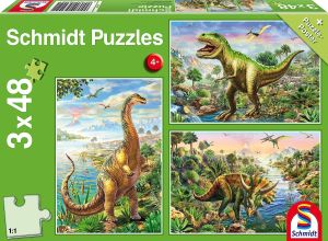 SCM56202 - Puzzle aventure avec les dinosaures et Poster – 3x48 pièces