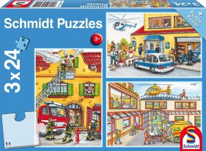 SCM56215 - Puzzle Pompier et Police avec poster – 3x24 pièces