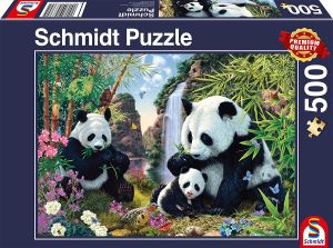 Puzzle La famille de panda à la cascade – 500 pièces
