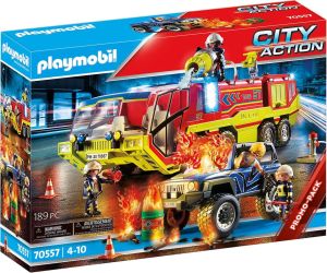 PLAY70557 - Jeu de construction - Camion de pompiers et véhicule en feu