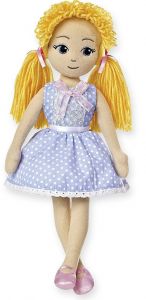 AUR3310 - Peluche poupée Blonde avec robe bleue Lourdes - Mesurant : 35 cm