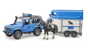 BRU2588 - Véhicule de police - LAND ROVER Defender avec van, Policier et cheval