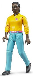 BRU60404 - Personnage articulé femme noire avec jean turquoise et chemise jaune jouet BRUDER