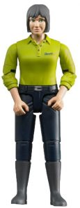 BRU60405 - Personnage articulé femme brune avec chemise verte et jean bleu foncé jouet BRUDER