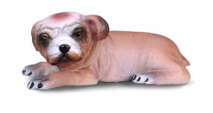 Figurine de l'univers des animaux de la ferme - Chiot couché de race Bulldog Anglais