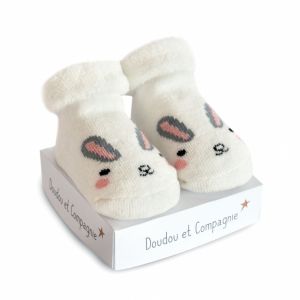 DC3706-03 - Chaussette de naissance petites bouilles de la gamme DOUDOU ET COMPAGNIE couleur Blanche