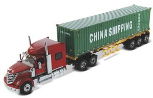 DCM71045 - Camion de couleur rouge avec porte container et container CHINA SHIPPING - INTERNATIONAL Lonestar Day cab