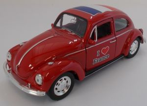WELVW49720W - Voiture berline VOLKSWAGEN Beetle de couleur rouge version I love France jouet à friction