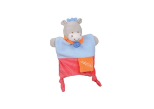 DC2784ANE - Doudou de la gamme marionnette - Ane Petit secret de couleur bleu et Corail