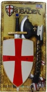 Set d'accessoires chevalier contient une Armure de couleur rouge et blanche , une hache et une épée pour jouer
