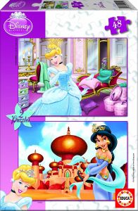 EDU15292 - Boîte de 2 Puzzles de 48 Pièces des Princesses DISNEY - Cendrillon et Jasmine