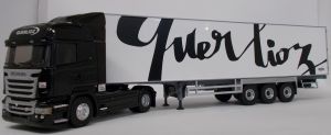 ELI116238 - Camion 4x2 SCANIA Streamline Highline et remorque frigo 3 essieux aux couleurs transport Querlioz