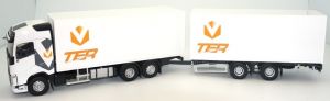 ELI116683 - Camion 6x2 VOLVO FH4 porteur fourgon avec remorque 2 essieux aux couleurs des transports TER édité à 100 pièces