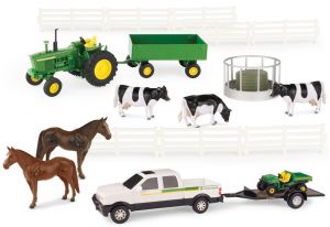 Ensemble fermier avec tracteur JOHN DEERE, animaux, accessoires, 4x4 remorques...