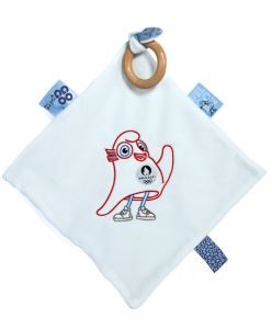 JO2422 - Doudou plat avec anneau en bois de 25cm - mascotte des JO - Paris 2024