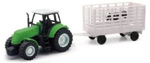NEW05685D - Ensemble avec tracteur de couleur vert et bétaillère avec 1 vache