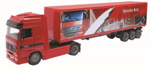 NEW15113 - Camion 4x2 MERCEDES Actros couleur rouge et remorque 3 essieux aux couleurs MERCEDES