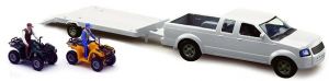 Voiture 4x4 Pick-up couleur blanc accompagnée de 2 figurines d'une remorque avec 2 quads