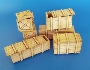 PLS453 - Ensemble de 6 caisses miniatures à assembler et à peindre pour diorama