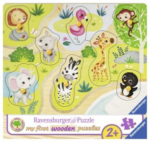 RAV036875 - Puzzle en bois 8 Pièces Dimensions : 22x24 cm - Les animaux du zoo