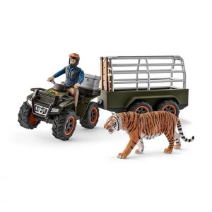 Figurine des animaux sauvages - Quad avec Remorque ,  Ranger et Tigre