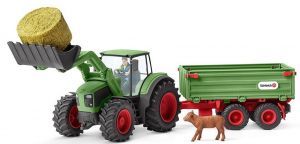 Accesoires de l'univers des animaux de la ferme -Tracteur avec Remorque