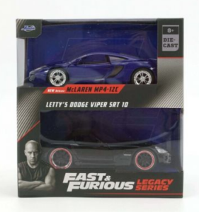 JAD35694 - Voiture du film Fast & Furious - Twin Pack - McLAREN MP4 12C couelur bleu et DODGE Viper SRT de couleur noire