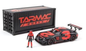 T64-008-4A3R - Voiture avec container et figurine de couleur rouge et noir - MERCEDESAMG GT3 #3 2018