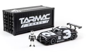 T64-008-4A3W - Voiture avec container et figurine de couleur blanche et noire - MERCEDES AMG GT3 #3 2018