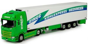 Camion 4x2 SCANIA Highline et remorque frigo Chereau aux couleur des transport Zingg