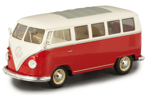 Mini bus VOLKSWAGEN T1 de 1963 de couleur rouge et blanc
