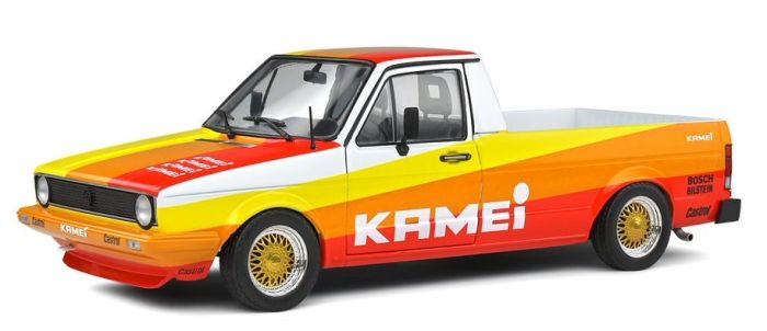 Véhicule pick-up de couleur orange et blanc – VW T1 de 1950