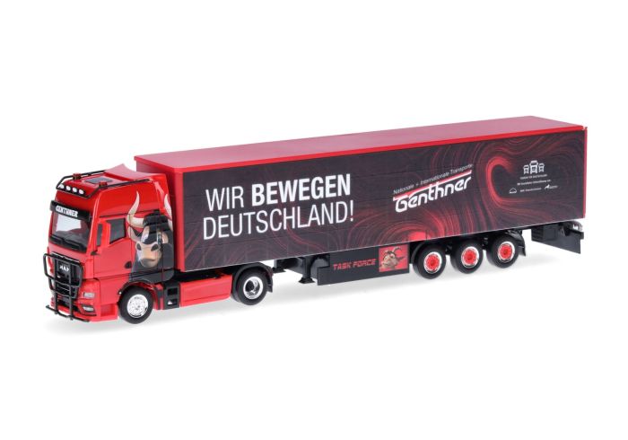 Camion Herpa 1/87 - MAN TGX GX 4x2 + Remorque GENTHNER - Modèle Réduit Rouge