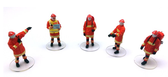 MINIATURE POMPIER FIGURINES LOT DE 6 POMPIERS "FEU URBAIN" ORANGE